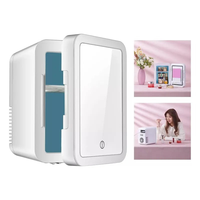 Mini Nevera De Maquillaje Con Espejo Led